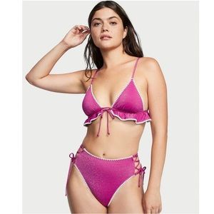 NWT Victoria’s Secret Ruffle Triangle Bikini Top With Crochet